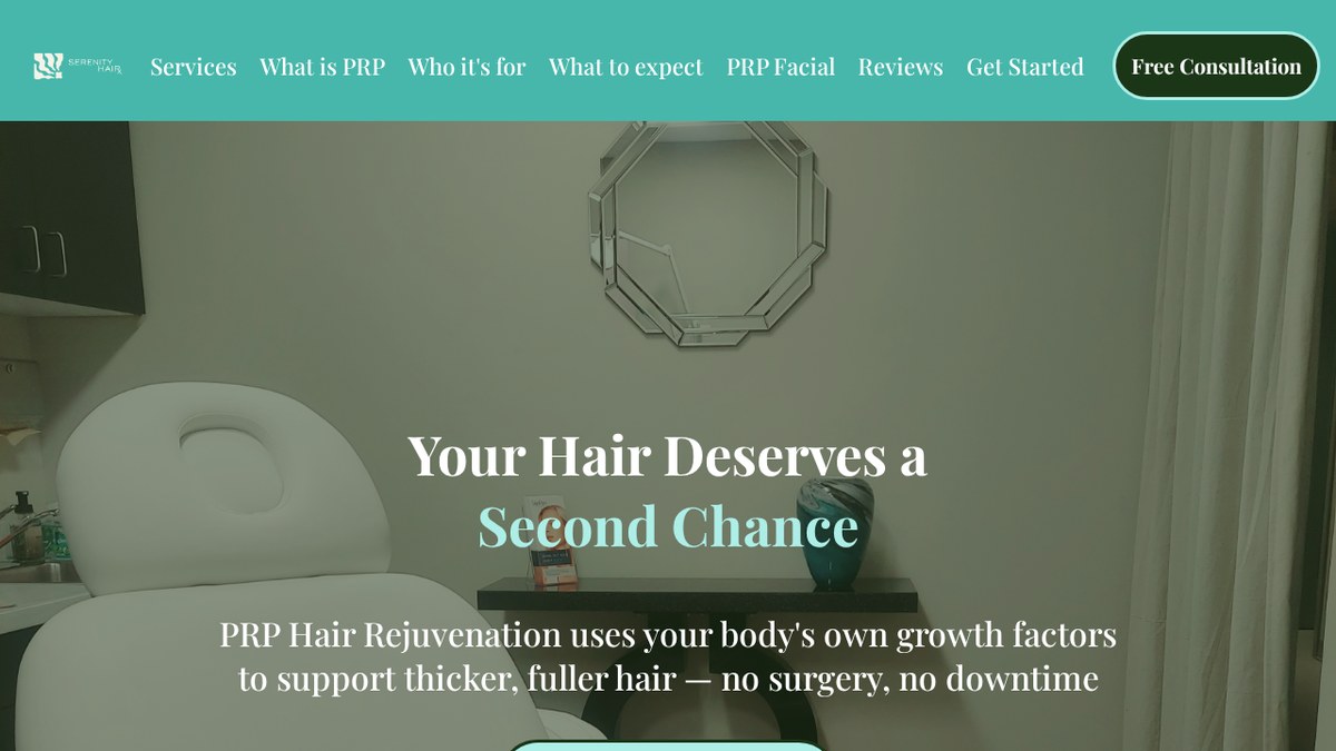 Screenshot of the Serenity Hair RX Funnel website