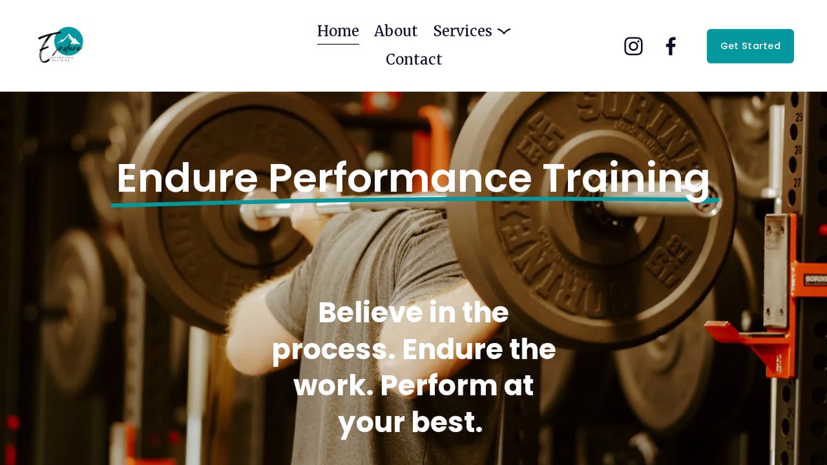 Screenshot of the Endure Performance Training website