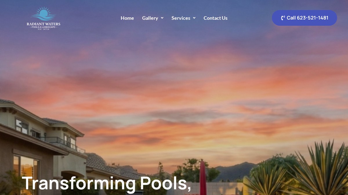Screenshot of the Radiant Waters Pool website