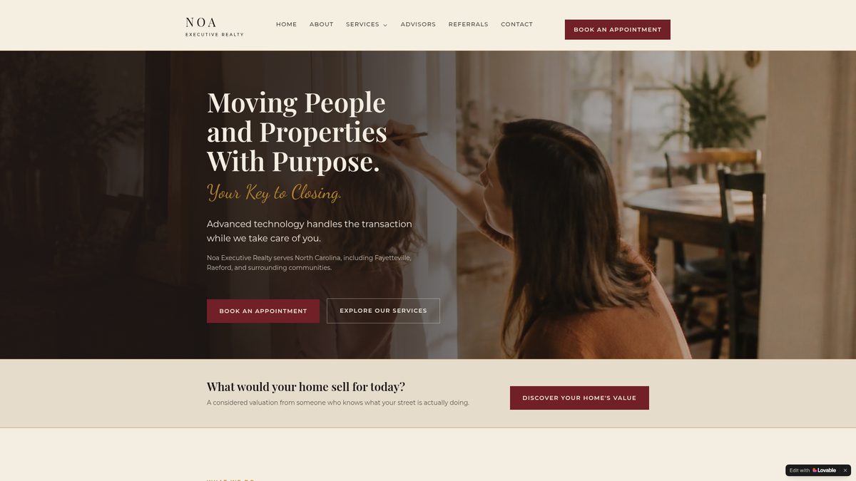 Screenshot of the Noa Realty website